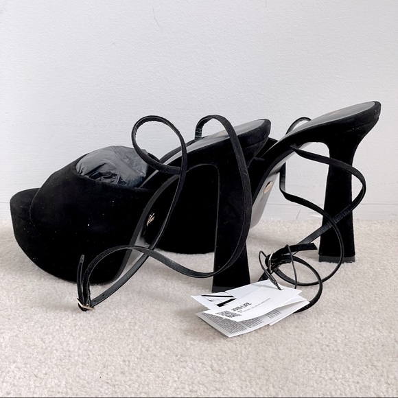 ZARA Black Suede Platform Sandals with Heel - Picture 6 of 7